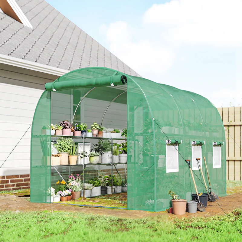 Outsunny Invernadero De Exterior 2,8x2x1,9 M Con Estantes Puerta Enrollable