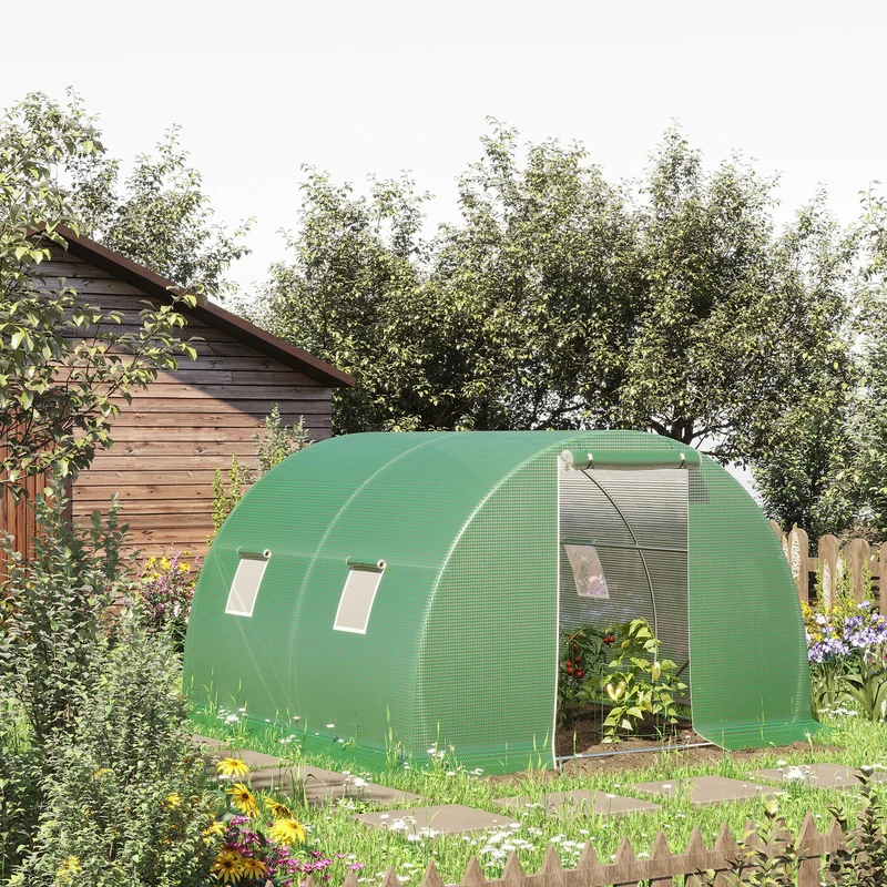 Outsunny Invernadero De Túnel 3x3x2 M Con Puerta Enrollable Y 4 Ventanas Verde