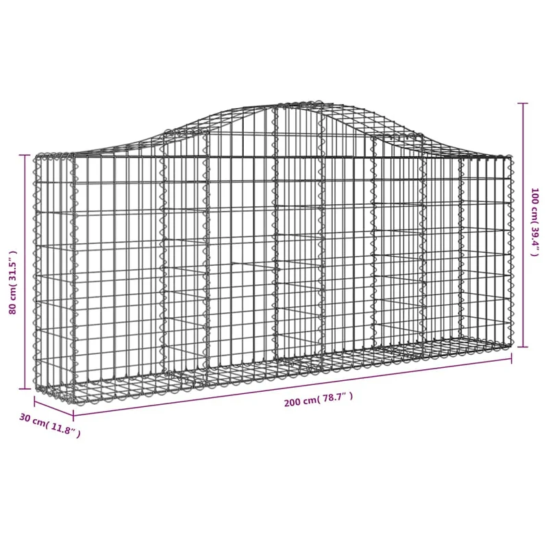 Cestas De Gaviones 30 Uds Forma De Arco Hierro 200x30x80/100 Cm