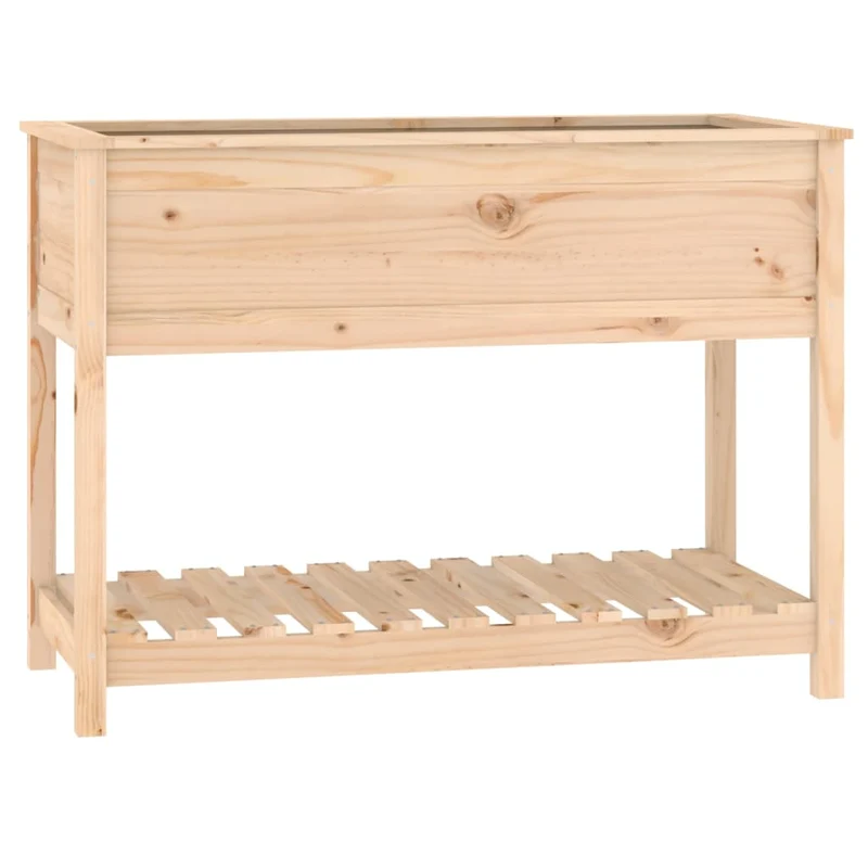 Jardinera Con Estante De Madera Maciza De Pino 111,5x54x81 Cm