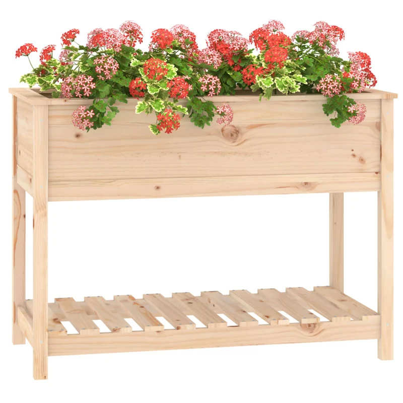 Jardinera Con Estante De Madera Maciza De Pino 111,5x54x81 Cm