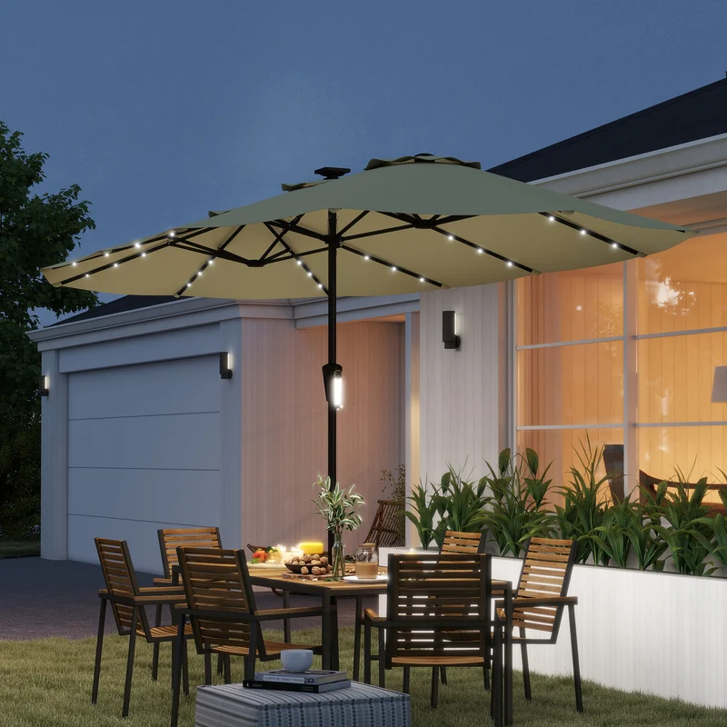 Outsunny Sombrilla Doble 4x2 M Con 36 Luces Led Manivela Upf50+ Beige
