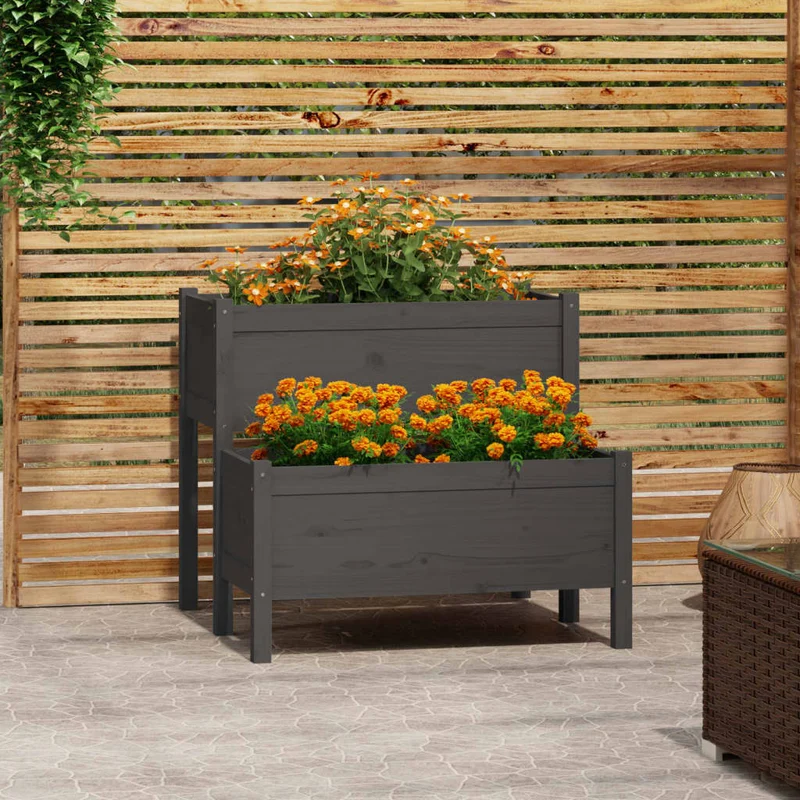 Jardinera De Madera Maciza De Pino Gris 84,5x84x75 Cm