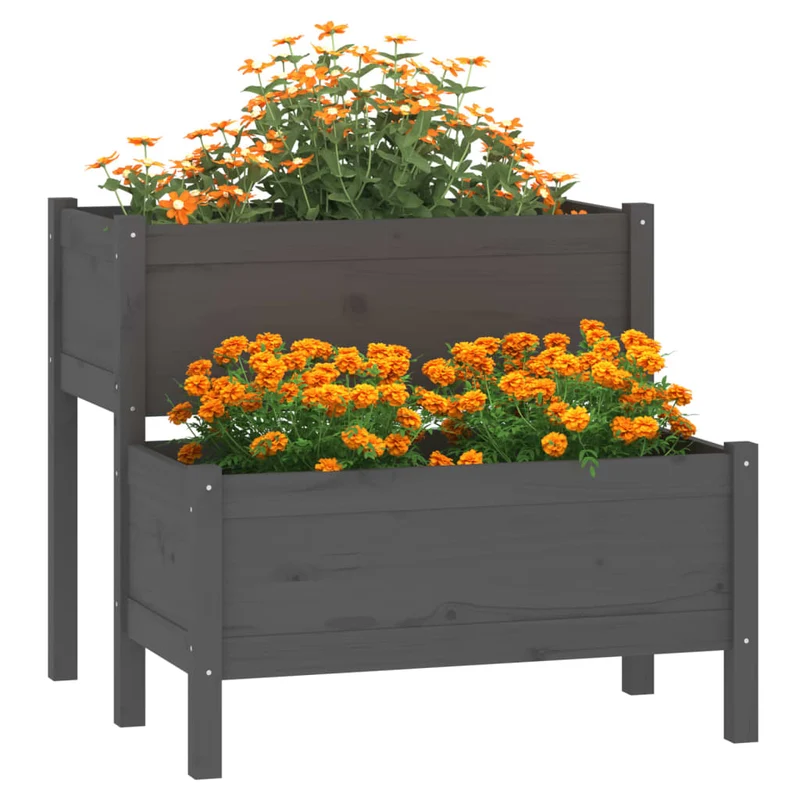 Jardinera De Madera Maciza De Pino Gris 84,5x84x75 Cm