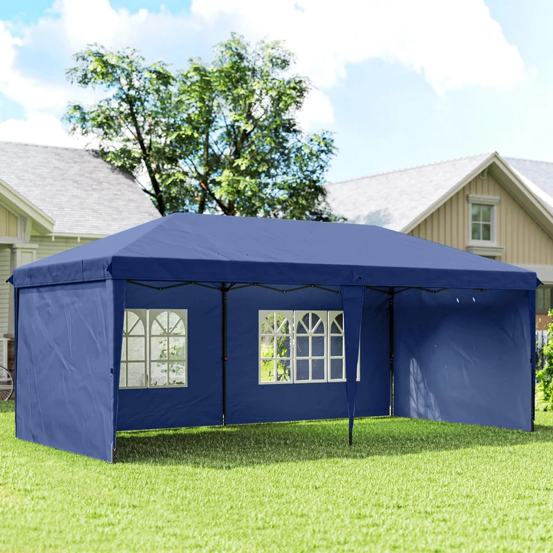 Outsunny Carpa Plegable 6x3 M Con 4 Laterales Desmontables 2 Ventanas Azul