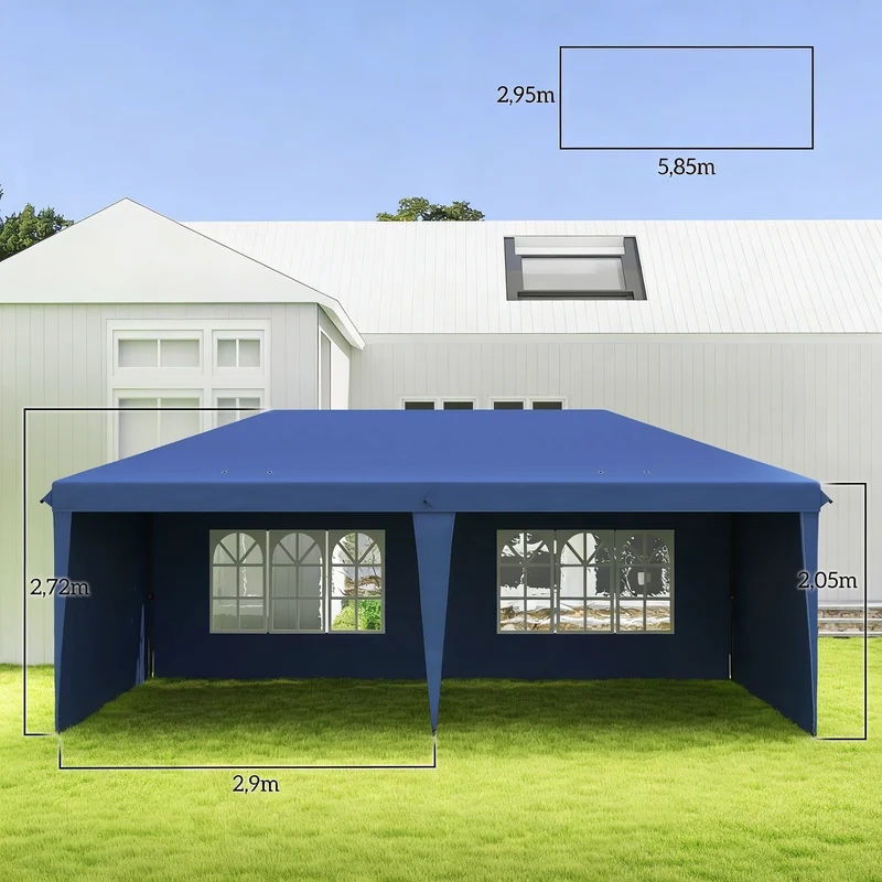 Outsunny Carpa Plegable 6x3 M Con 4 Laterales Desmontables 2 Ventanas Azul