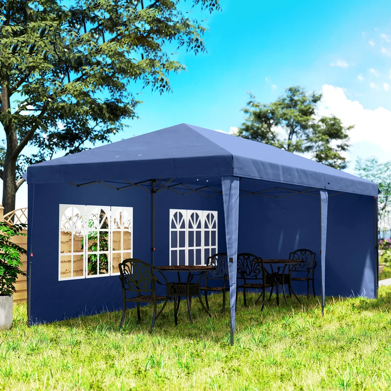 Outsunny Carpa Plegable 6x3 M Con 4 Laterales Desmontables 2 Ventanas Azul