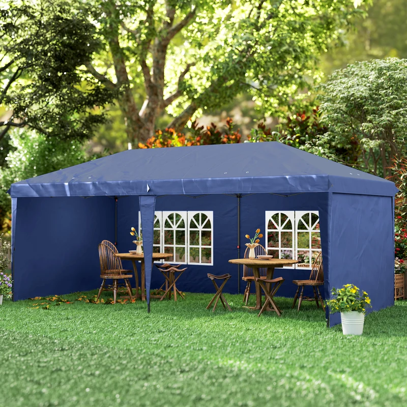 Outsunny Carpa Plegable 6x3 M Con 4 Laterales Desmontables 2 Ventanas Azul