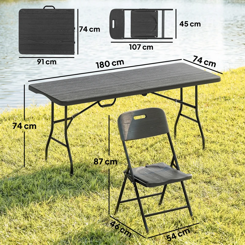 Outsunny Conjunto De Camping Plegable Con Mesa Y 4 Sillas Negro