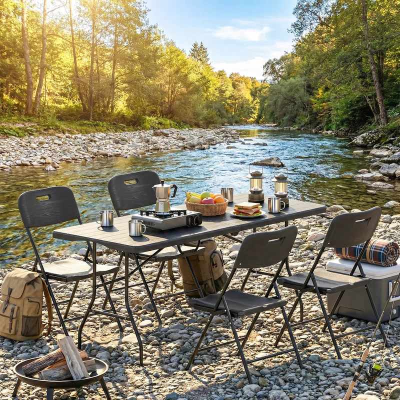 Outsunny Conjunto De Camping Plegable Con Mesa Y 4 Sillas Negro
