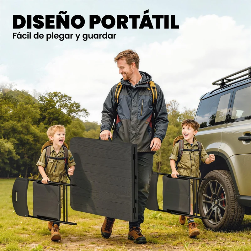 Outsunny Conjunto De Camping Plegable Con Mesa Y 4 Sillas Negro