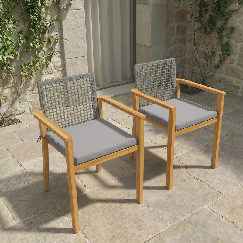 Outsunny Juego De 2 Sillas De Jardín Exterior De Madera Con Cojines Desmontables