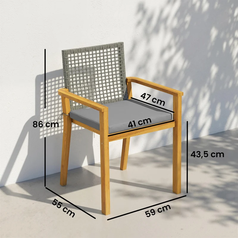 Outsunny Juego De 2 Sillas De Jardín Exterior De Madera Con Cojines Desmontables