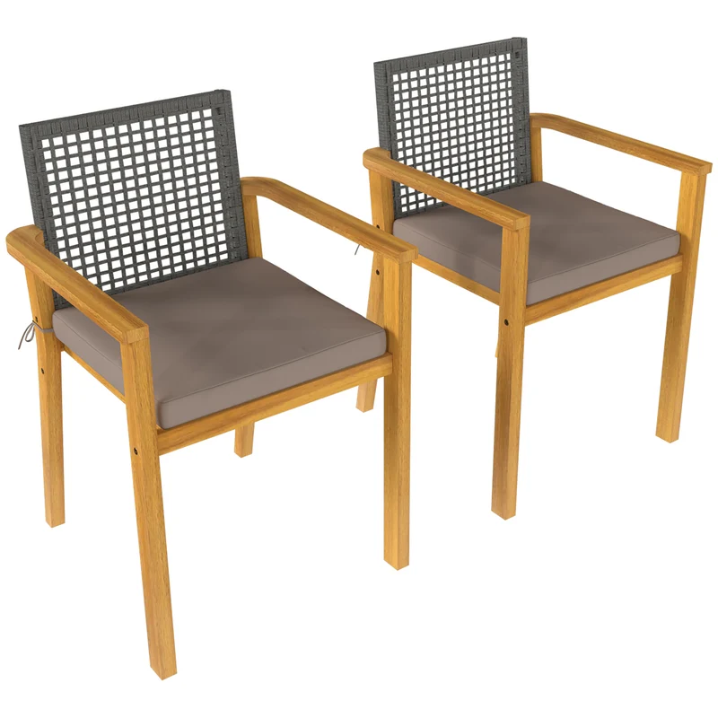Outsunny Juego De 2 Sillas De Jardín Exterior De Madera Con Cojines Desmontables