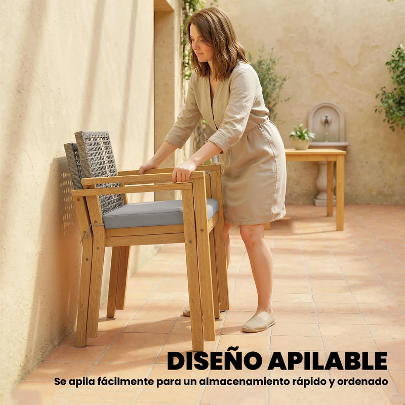 Outsunny Juego De 2 Sillas De Jardín Exterior De Madera Con Cojines Desmontables