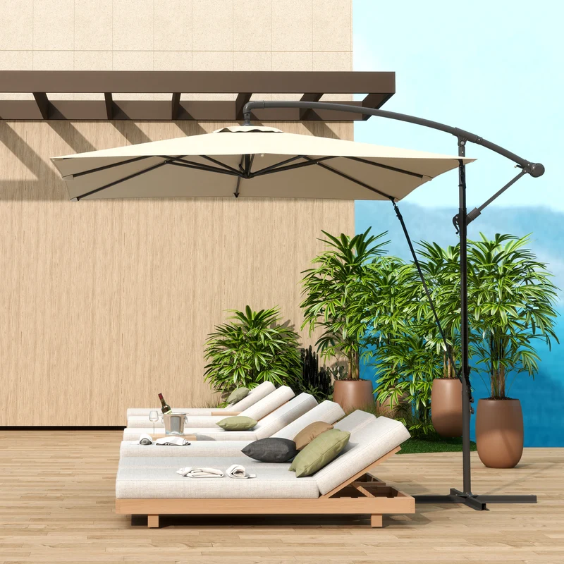 Outsunny Parasol Excéntrico 247x247 Cm Con Base Cruzada Manivela Caqui
