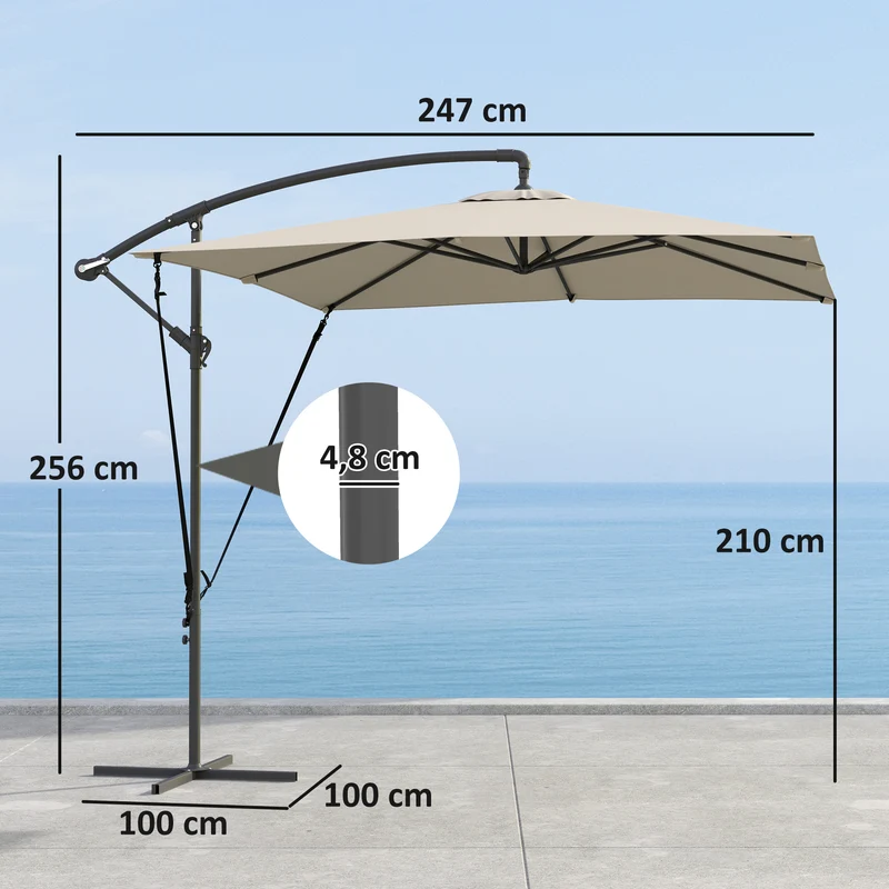 Outsunny Parasol Excéntrico 247x247 Cm Con Base Cruzada Manivela Caqui