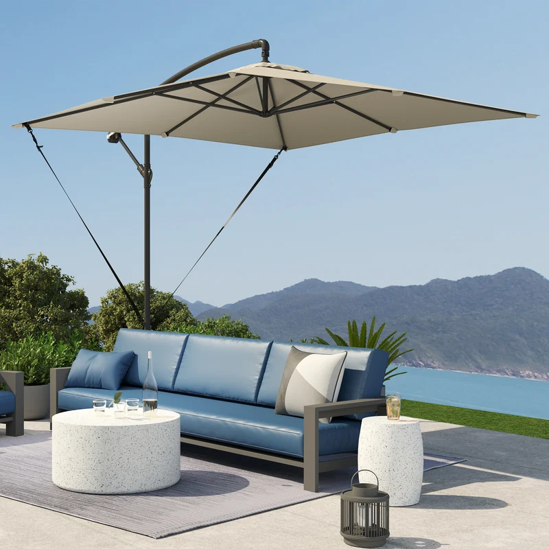 Outsunny Parasol Excéntrico 247x247 Cm Con Base Cruzada Manivela Caqui