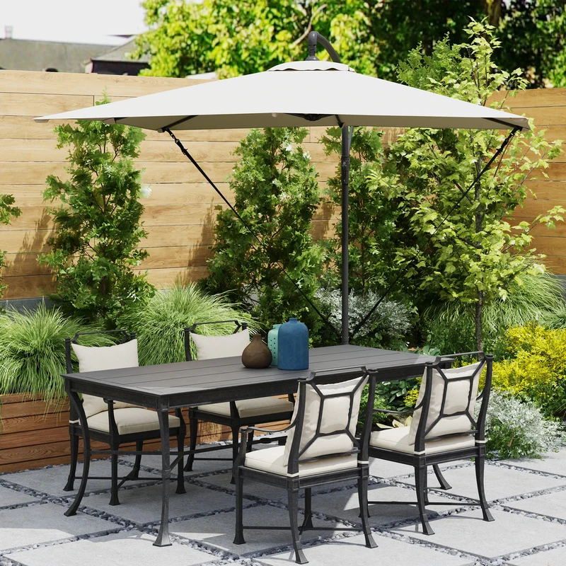 Outsunny Parasol Excéntrico 247x247 Cm Con Base Cruzada Manivela Caqui