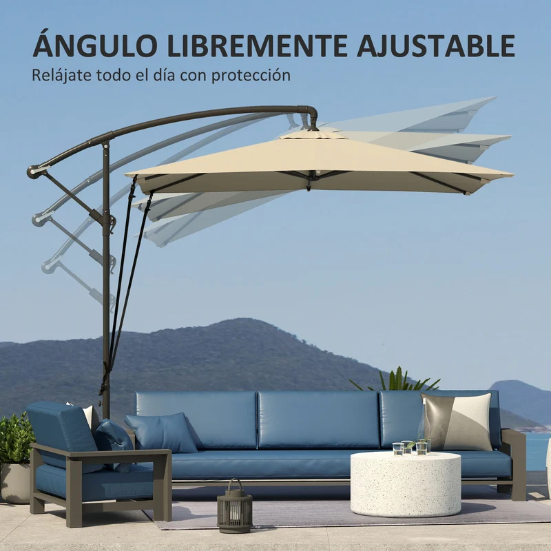 Outsunny Parasol Excéntrico 247x247 Cm Con Base Cruzada Manivela Caqui
