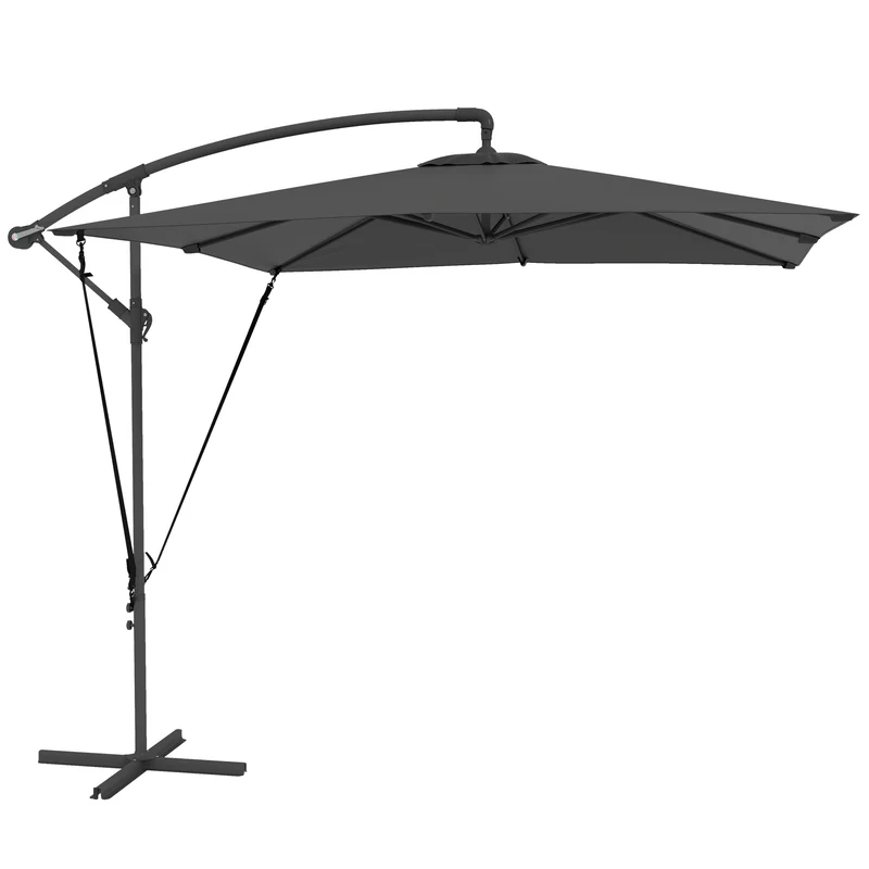 Outsunny Parasol Excéntrico 247x247 Cm Con Base Cruzada Manivela Gris Oscuro