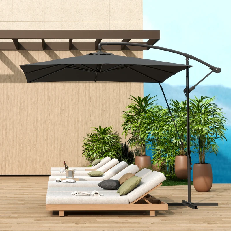 Outsunny Parasol Excéntrico 247x247 Cm Con Base Cruzada Manivela Gris Oscuro