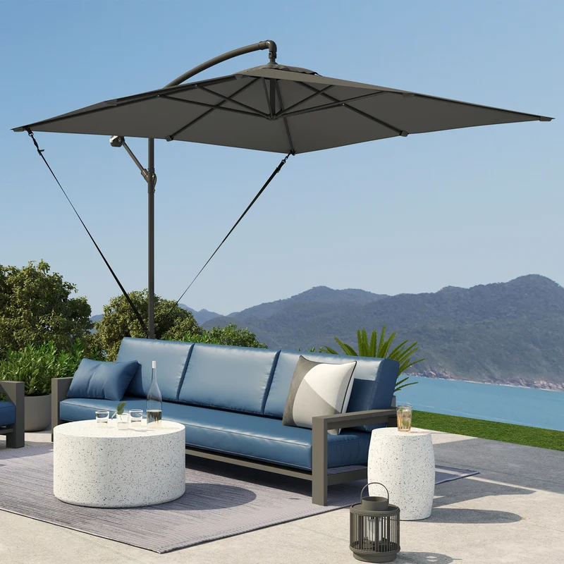 Outsunny Parasol Excéntrico 247x247 Cm Con Base Cruzada Manivela Gris Oscuro
