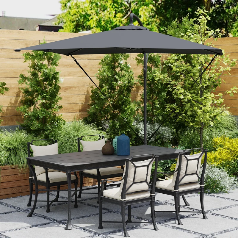 Outsunny Parasol Excéntrico 247x247 Cm Con Base Cruzada Manivela Gris Oscuro