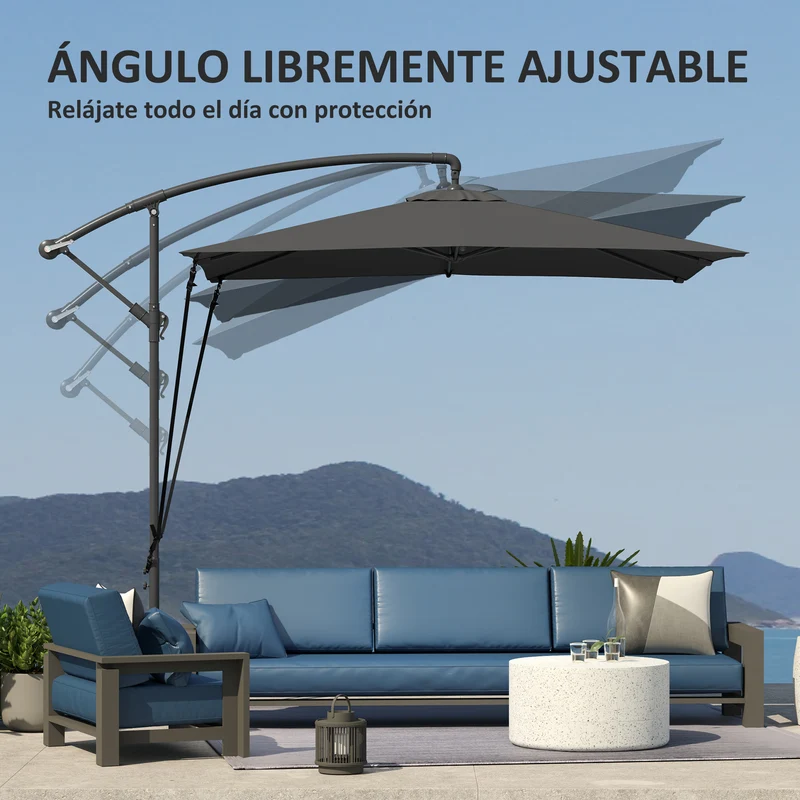 Outsunny Parasol Excéntrico 247x247 Cm Con Base Cruzada Manivela Gris Oscuro