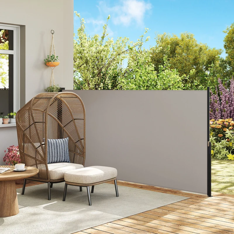 Outsunny Toldo Lateral Retráctil Pantalla Enrollable 300x140 Cm Gris Claro