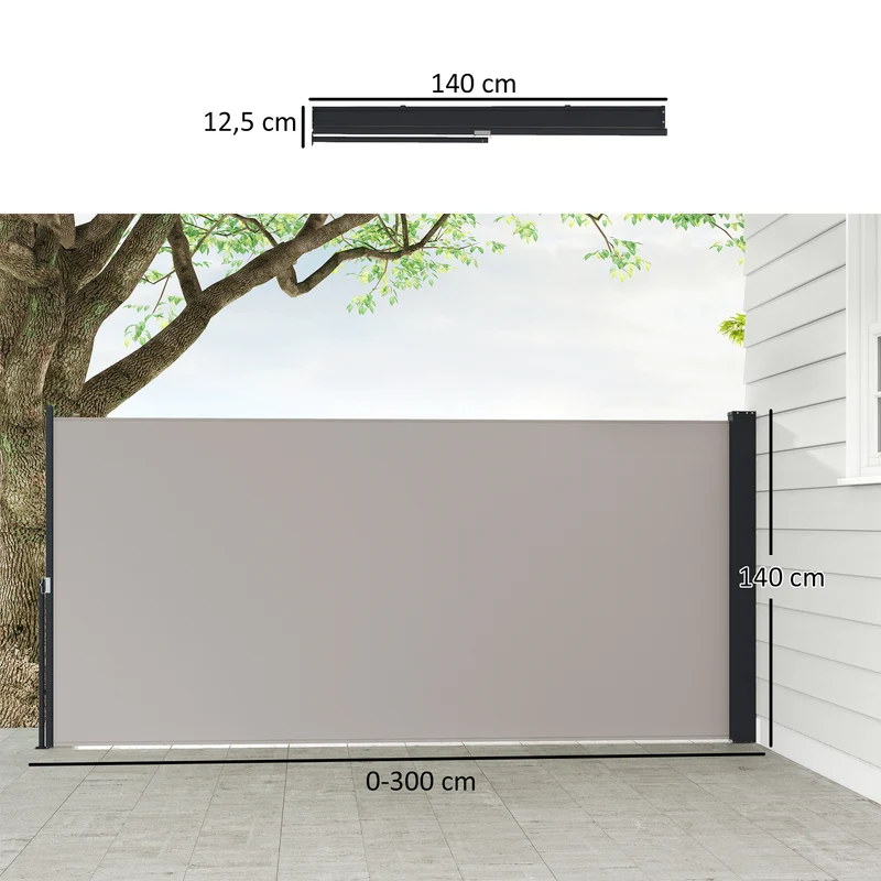 Outsunny Toldo Lateral Retráctil Pantalla Enrollable 300x140 Cm Gris Claro