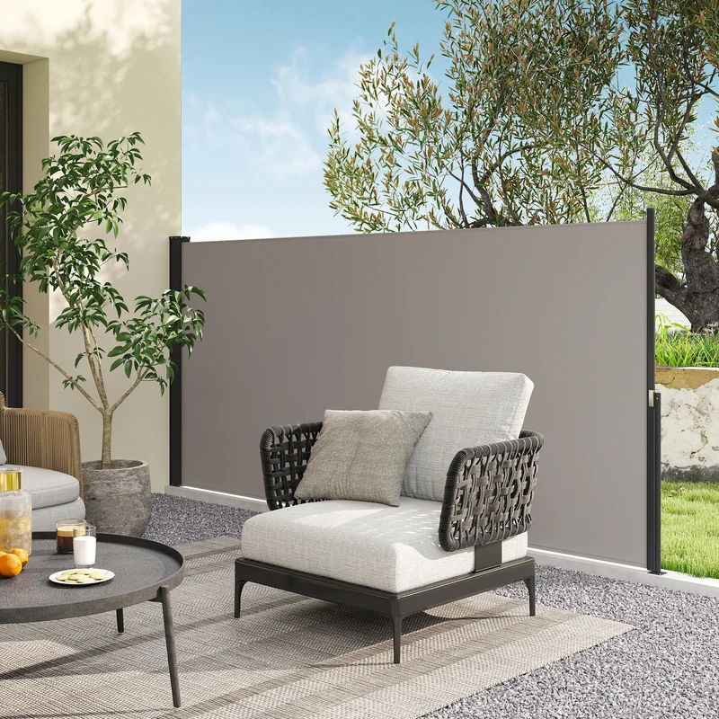 Outsunny Toldo Lateral Retráctil Pantalla Enrollable 300x140 Cm Gris Claro