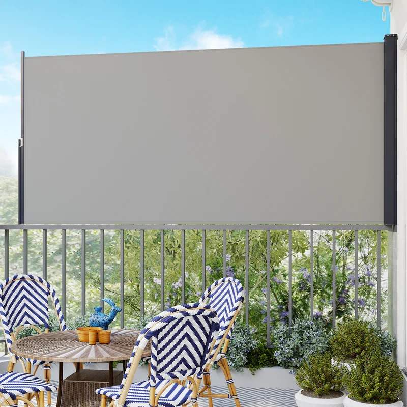 Outsunny Toldo Lateral Retráctil Pantalla Enrollable 300x140 Cm Gris Claro