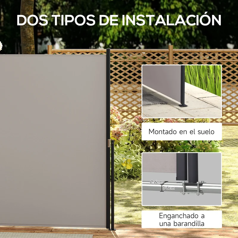 Outsunny Toldo Lateral Retráctil Pantalla Enrollable 300x140 Cm Gris Claro