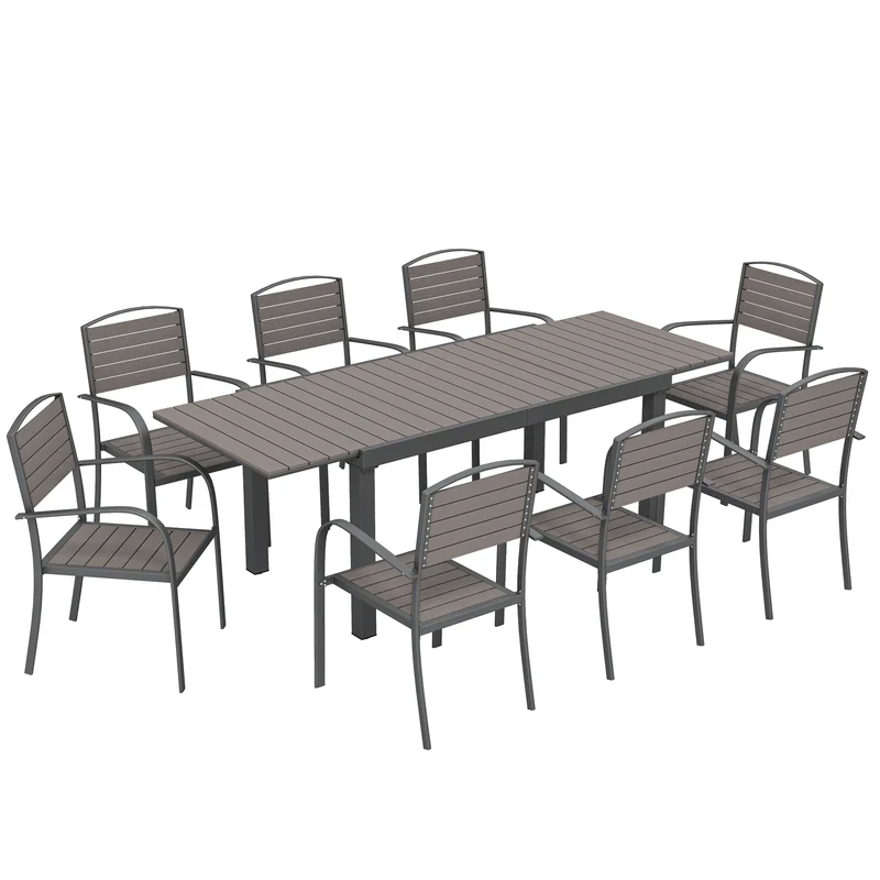 Outsunny Conjunto De Mesa Y Sillas Jardín Con 8 Sillas Y Mesa Extensible Gris