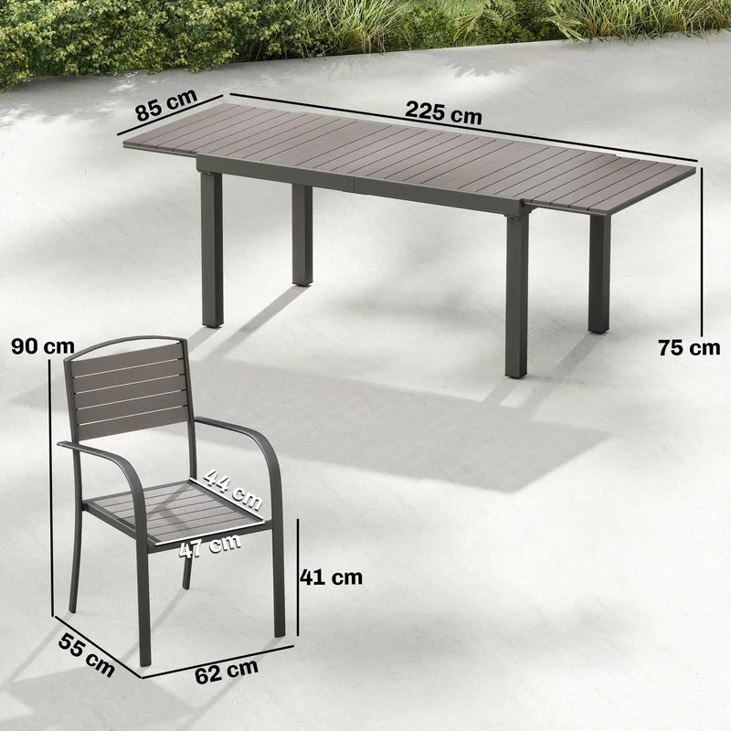 Outsunny Conjunto De Mesa Y Sillas Jardín Con 8 Sillas Y Mesa Extensible Gris