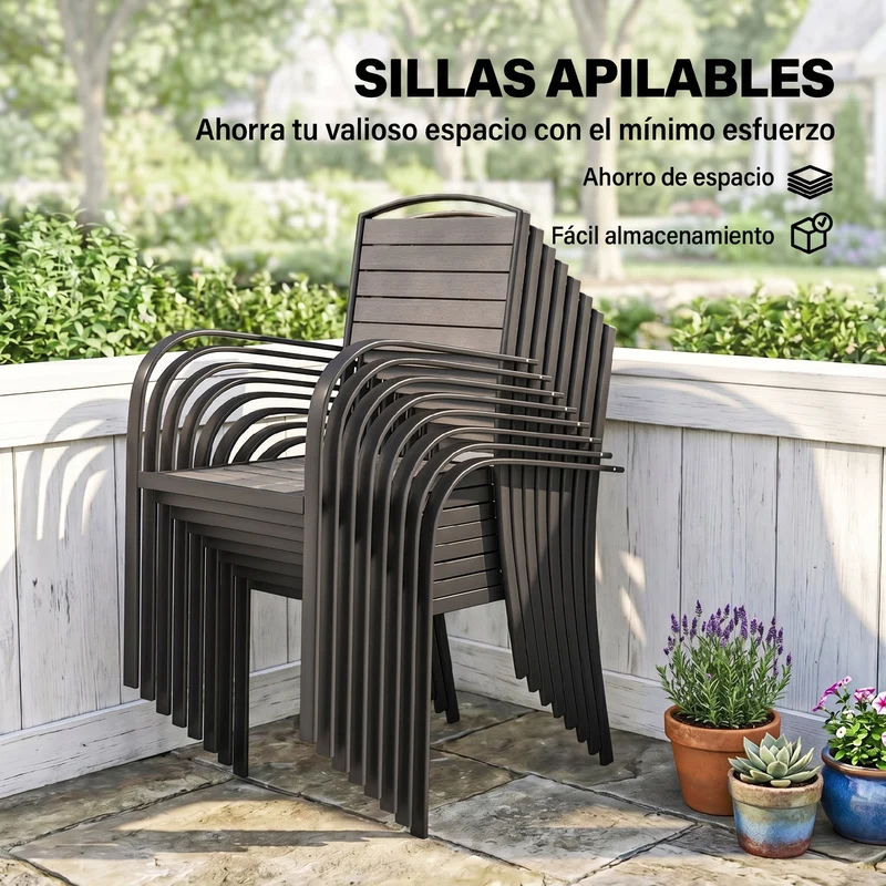 Outsunny Conjunto De Mesa Y Sillas Jardín Con 8 Sillas Y Mesa Extensible Gris