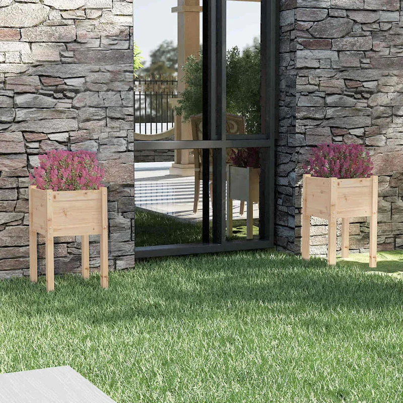 Jardineras 2 Uds Madera Maciza De Pino 40x40x70 Cm