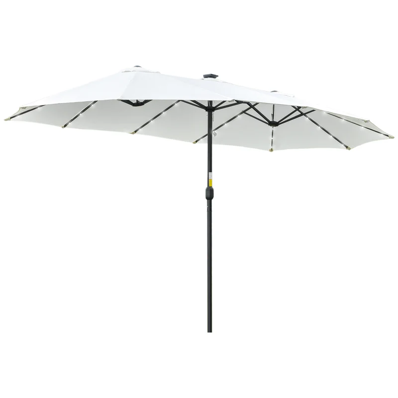Outsunny Sombrilla Doble De Jardín Con 48 Luces Led Solar 450x265x240 Cm Crema