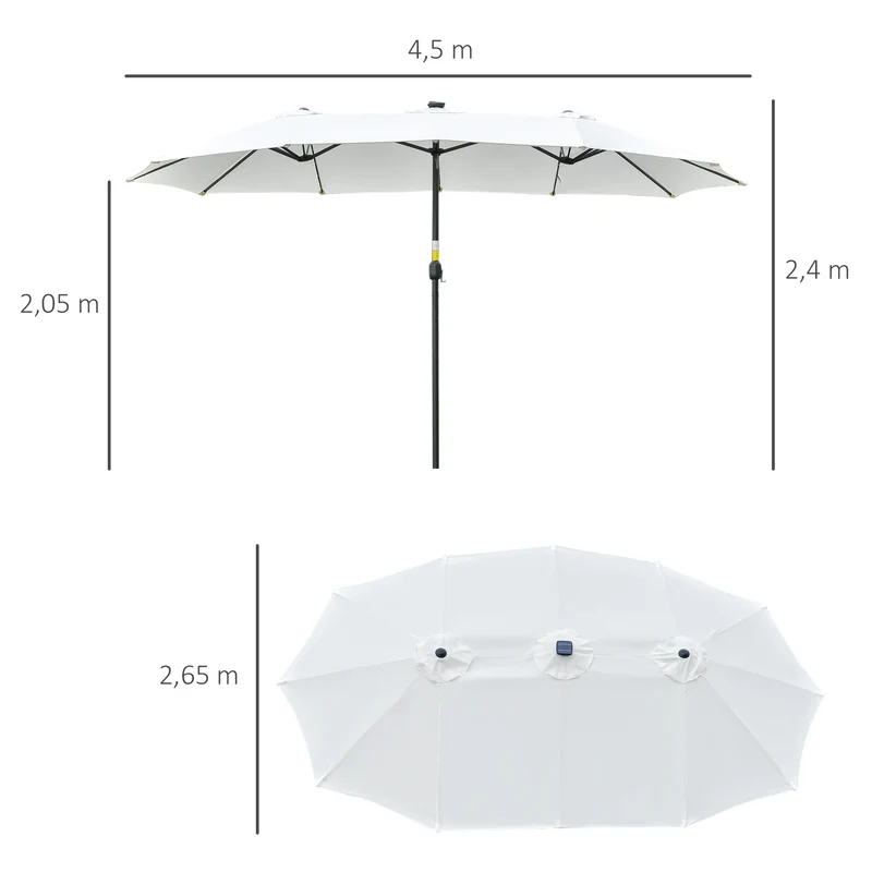 Outsunny Sombrilla Doble De Jardín Con 48 Luces Led Solar 450x265x240 Cm Crema