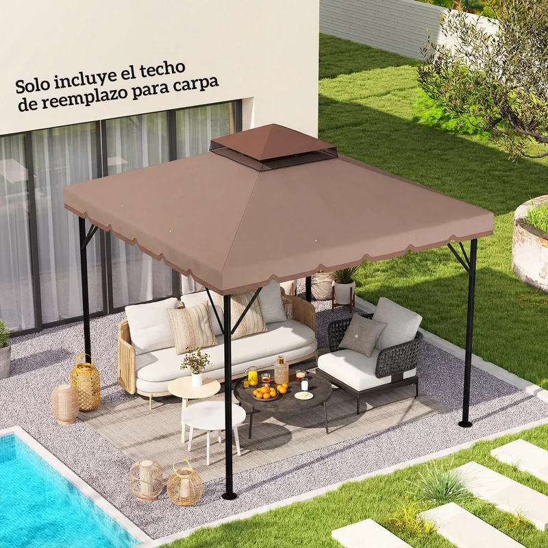 Outsunny Techo De Repuesto Para Cenador 3x3 M Techo Doble Upf 30+ Caqui