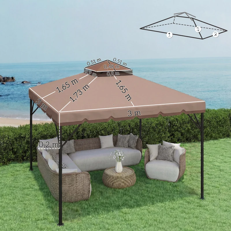 Outsunny Techo De Repuesto Para Cenador 3x3 M Techo Doble Upf 30+ Caqui