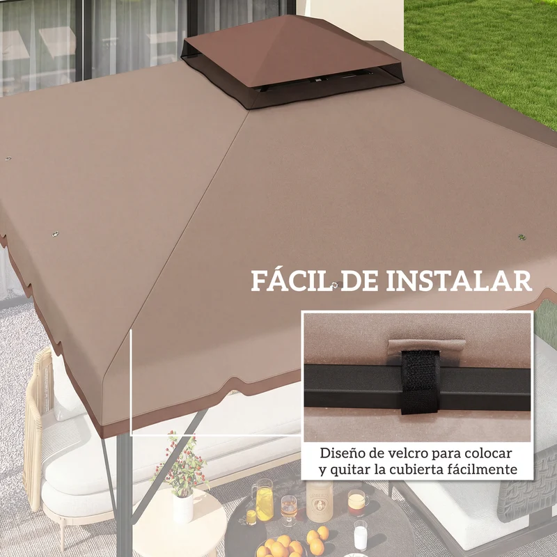 Outsunny Techo De Repuesto Para Cenador 3x3 M Techo Doble Upf 30+ Caqui