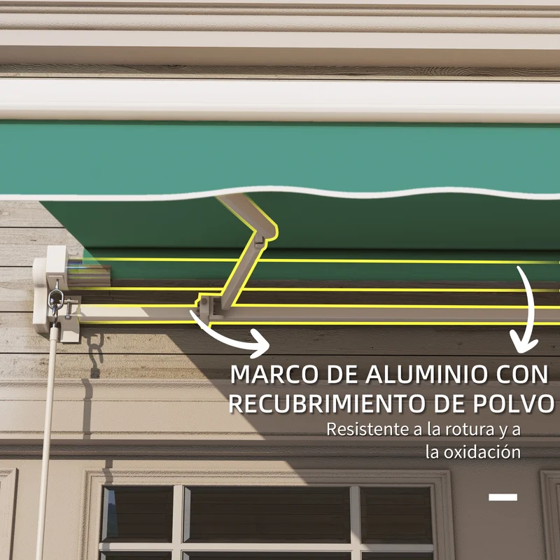 Outsunny Toldo Manual Retráctil Plegable Con Manivela Exterior 295x245 Cm Verde