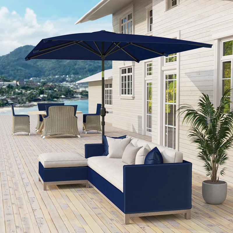 Outsunny Sombrilla De Terraza Exterior 200x300 Cm Ángulo Ajustable Azul Marino