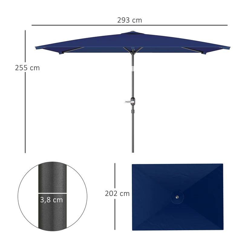 Outsunny Sombrilla De Terraza Exterior 200x300 Cm Ángulo Ajustable Azul Marino