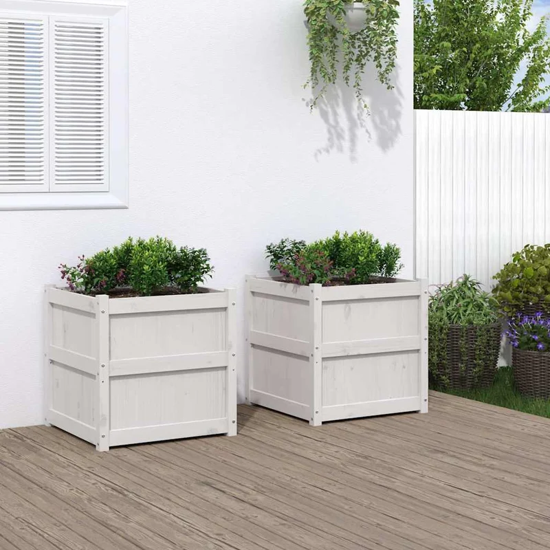 Jardineras De Exterior 2 Unidades Madera Maciza De Pino Blanco