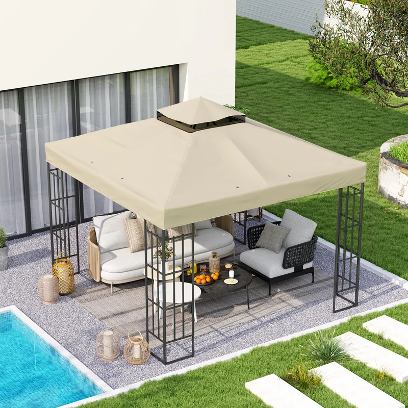 Outsunny Techo De Repuesto Para Cenador 3x3 M Con Techo Doble Protección Uv 30+