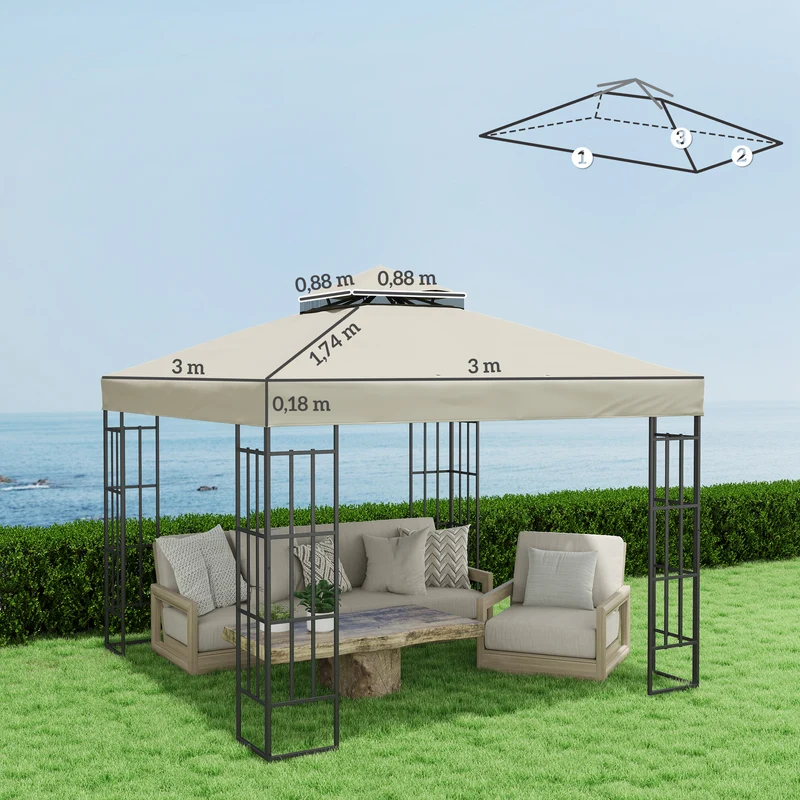 Outsunny Techo De Repuesto Para Cenador 3x3 M Con Techo Doble Protección Uv 30+