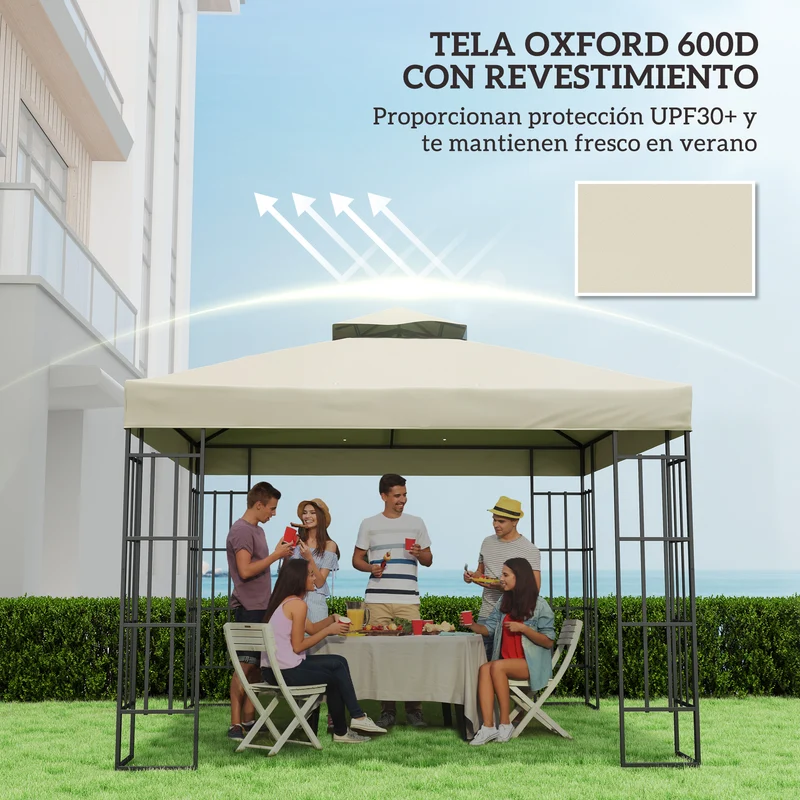 Outsunny Techo De Repuesto Para Cenador 3x3 M Con Techo Doble Protección Uv 30+